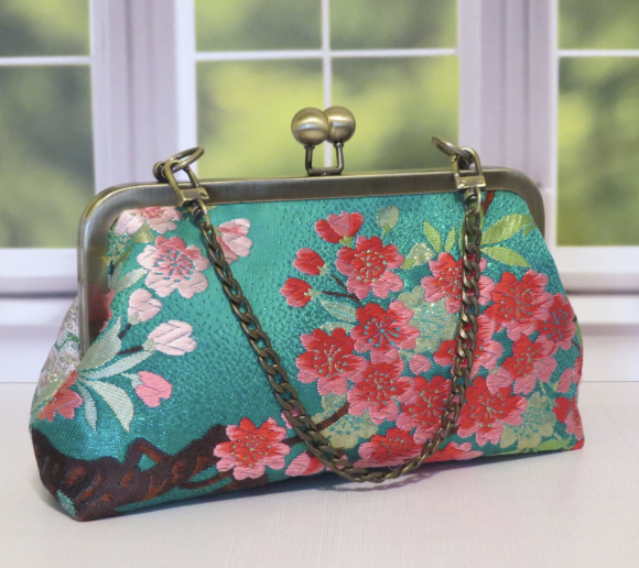 A clutch purse made from vintage Kimono fabric